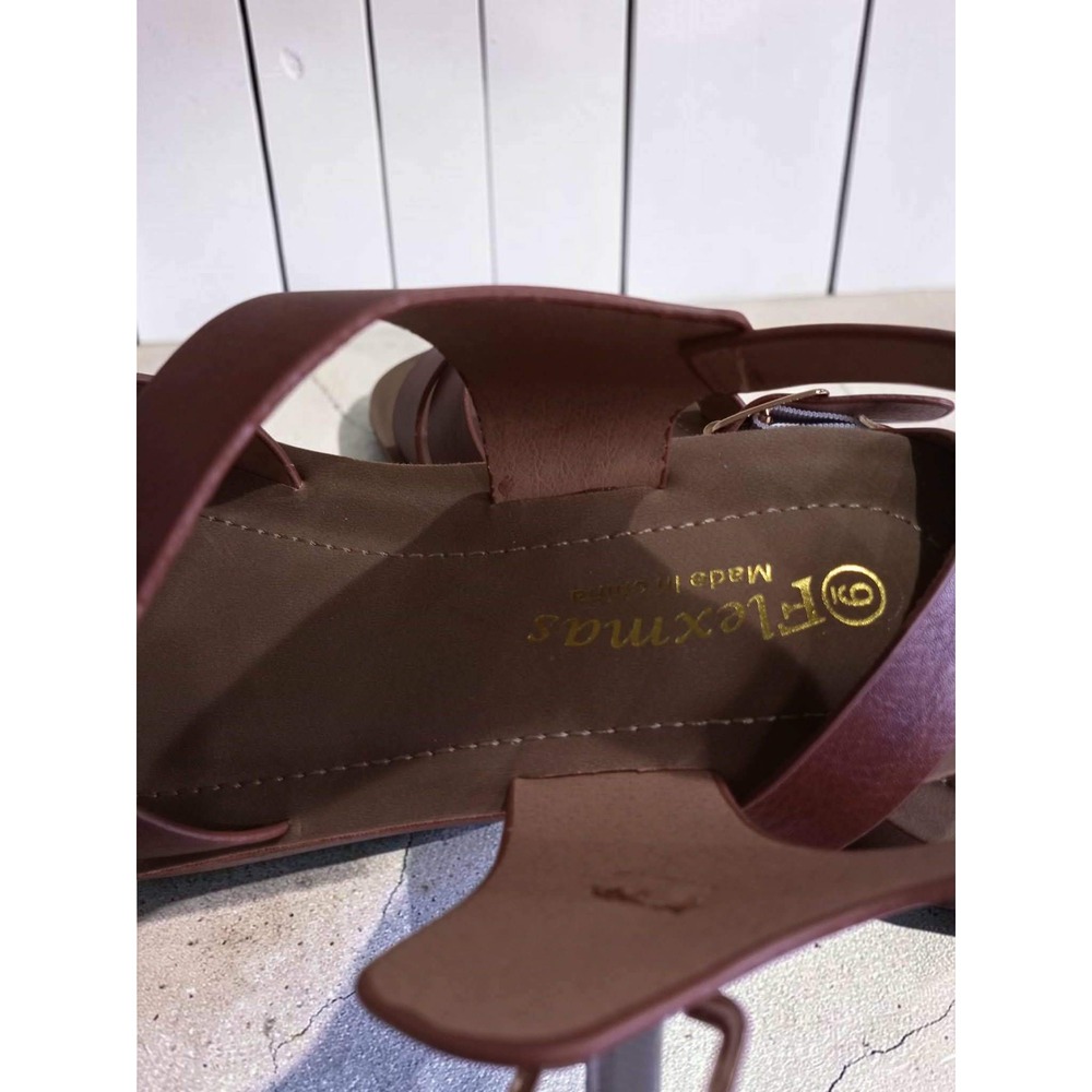 Flexmas Womens Brown Faux Leather Criss Cross Ankle Strap Flat Sandals Size 9 - Picture 6 of 7